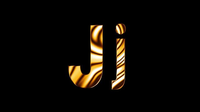 Capital letter J with small j text design with golden glass shine curve lines animation