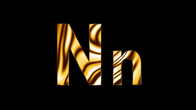 Capital letter N with small n text desogn with golden glass shine curve lines animation.mp4
