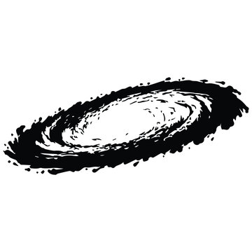 Spiral galaxy silhouette illustration for deep space vector graphics and cosmic line art.