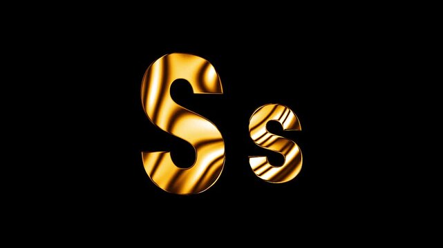 Capital letter S with small s text design with golden glass shine curve lines animation