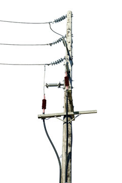 high voltage power lines on a utility pole isolated on Transparent background&nbsp;