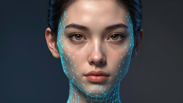 Woman with Digital Face Mapping Overlay