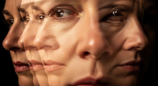 Multiple Faces of a Woman Overlapping in a Surreal Portrait.