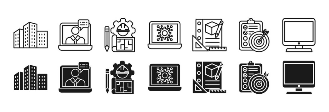 BIM icon set vector illustration concept relate to building information modeling with icon of building, information, modeling, software, design, plan, and computer