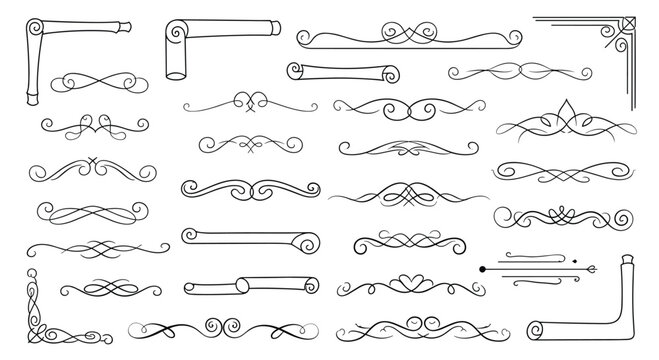Decorative vintage elements and hand drawn flourishes like corners scrolls and dividers offer elegant accents for classic stationery.