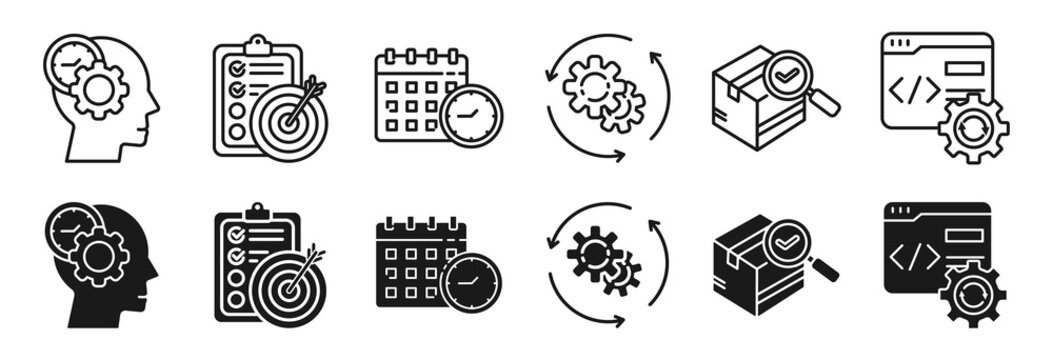 Release management icon set vector illustration concept relate to managing, planning, scheduling, controlling, testing and deployment
