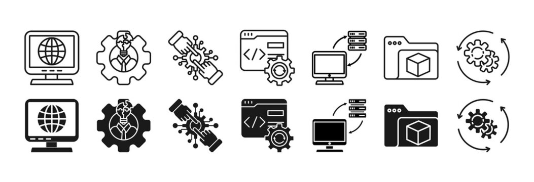 CMS icon set. content management system and workflow symbol.