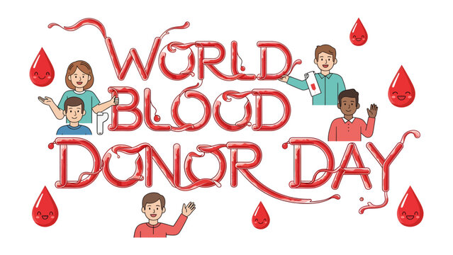 World Blood Donor Day Illustration: A vibrant illustration celebrating World Blood Donor Day, featuring cheerful people and symbolic blood drops, promoting the spirit of donation and unity.