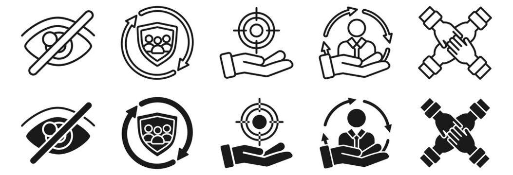 Inclusion revolution icon set. Exclusion and segregation symbol.