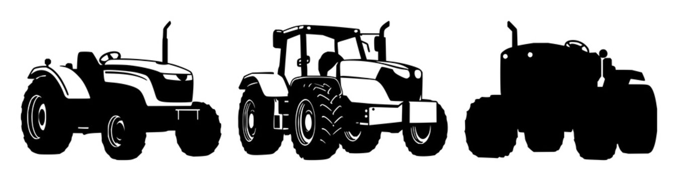 Precision farming tractor icon set with solid black illustration on white background featuring tractor, agriculture, machinery with farming and agronomy