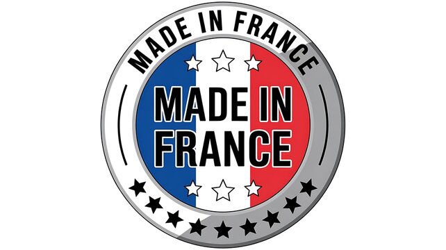 Made in France, French flag logo, patriotic seal, country of origin label