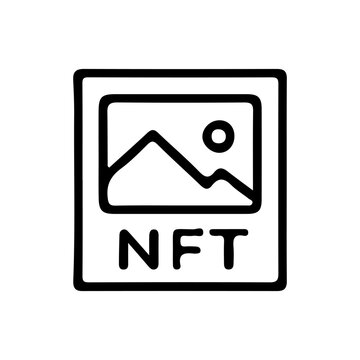 Non-Fungible Token digital artwork image concept with a landscape illustration inside a frame