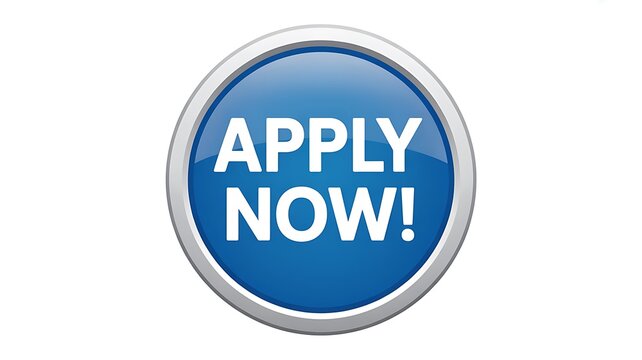 Blue apply now button, call to action icon, web button, application button, shiny blue label