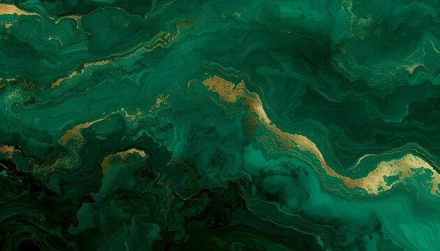 Premium emerald green marble background with abstract liquid gold veins fluid acrylic texture