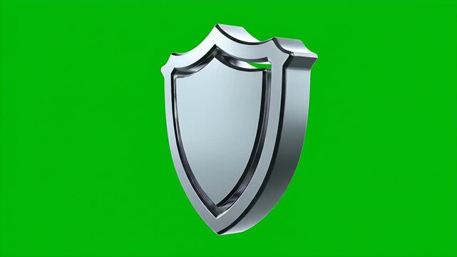 A sleek, silver shield icon is prominently displayed against a vibrant green screen background, suggesting its use as a graphic element or overlay.