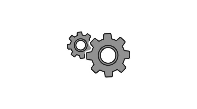 Three interlocking gears icon on transparent background