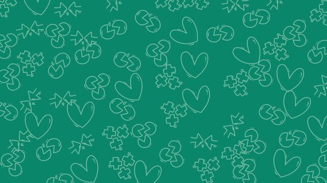 Geometric teal hearts and plus signs pattern. Suitable for valentines day themed designs and stationery products. Energizing and eyecatching.