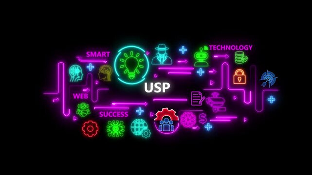 Usp unique proposition neon sign concept for business growth and digital marketing