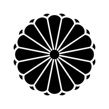 Chrysanthemum crest icon. Culture and japanese motif filled symbol. Black and white.