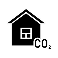 Fototapeta premium House co2 emissions icon. Environment and carbon emissions filled symbol. Black and white.