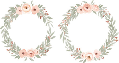 Fototapeta premium Green laurel wreath and floral clover border vector illustration, a seamless vintage frame pattern with decorative leaf and plant design elements isolated on white background