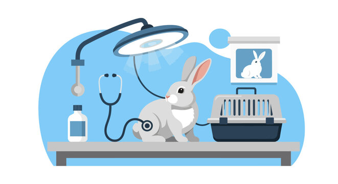 Adorable pet rabbit receiving a veterinary checkup, highlighting animal health and care.