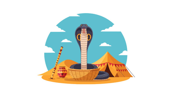 Serpentine Cobra Ascending from Wicker Basket in Mystical Display