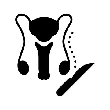 Penis removal icon. Healthcare and urology filled symbol. Black and white.