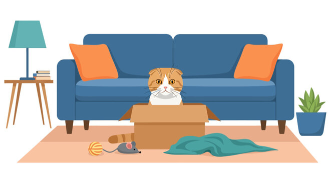 Adorable Scottish Fold Cat Sitting Peacefully, Isolated on Transparent Background