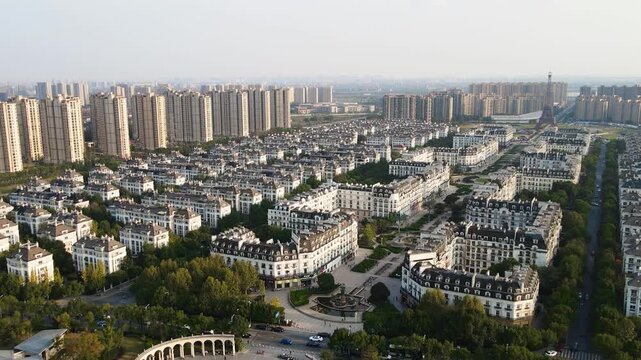 Tianducheng Hangzhou Paris style cityscape with Eiffel Tower replica in Tianducheng, Hangzhou, China