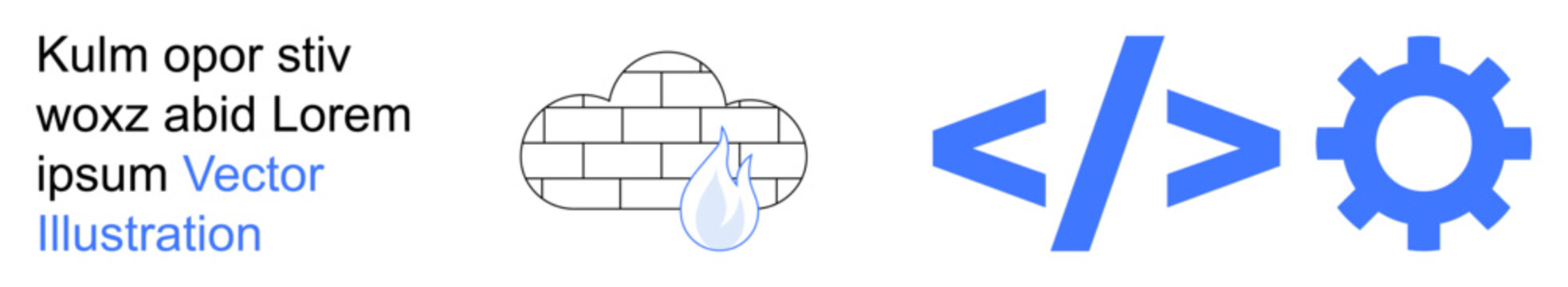 Cloud computing, data protection, web development, DevOps, cybersecurity, coding systems. Brick-patterned cloud with water droplet adjacent to coding and gear icons. Cloud computing and data