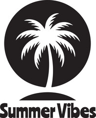 Obraz premium Modern Summer Vibes Badge with Detailed Palm Tree Silhouette in Circle.