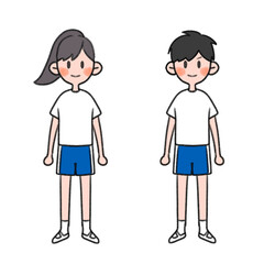 Fototapeta premium Cute boy and girl students standing in sports uniform