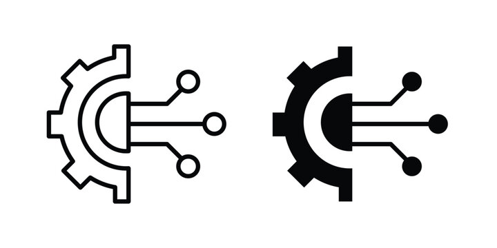 Digital technology gear icon concept. solid and line symbols