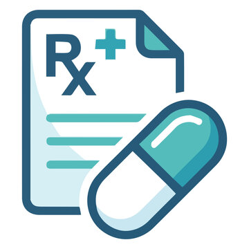 Flat Teal Medical Prescription Rx Document and Capsule Pill Icon