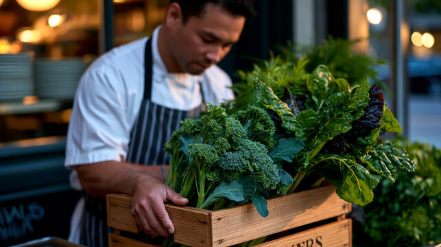 A neighborhood restaurant's entire specials board changes weekly based on a single local farmer's harvest, the chef writing new dishes in chalk as crates of broccolini and rainbow chard are carried 