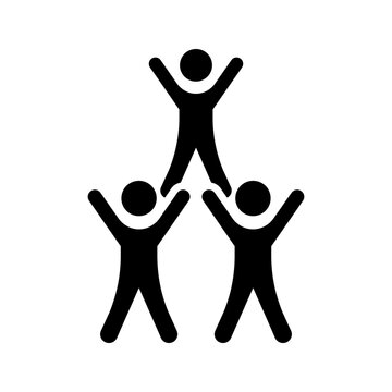 Human tower icon. Sports and acrobatics filled symbol. Black and white.