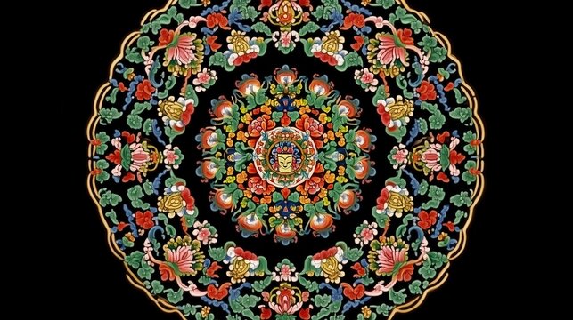 Colorful Mandala with Floral and Religious Motifs
