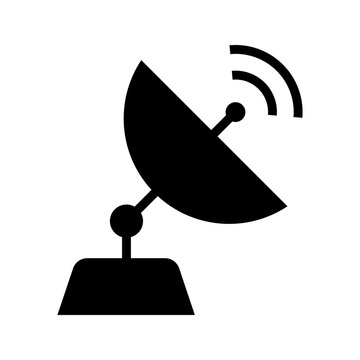 Satellite broadcast icon. Technology and satellite broadcasting filled symbol. Black and white.