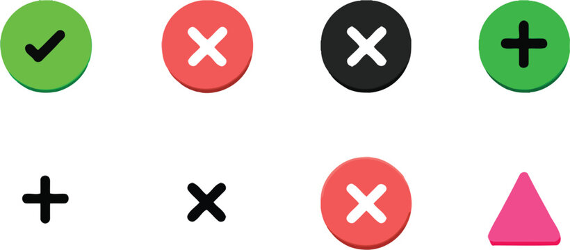 Checkmark, cross and plus sign icons