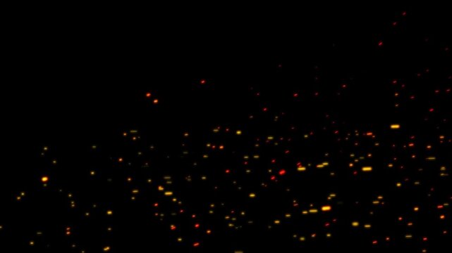 Realistic fire sparks floating upward, cinematic glowing embers loop on black background | Creative burning coal embers drifting up and fading, seamless looping vfx overlay 4K HD