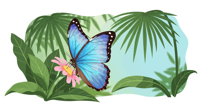 Vibrant Blue Morpho Butterfly Resting on Transparent Background for Design