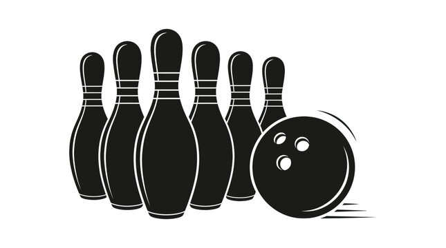 Bowling pins and ball silhouette on white background