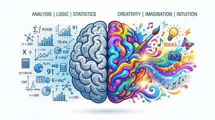 Human Brain Divided Into Logic and Creativity Sides. © Mutmainah