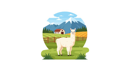 Fototapeta premium An Alpaca Standing Gracefully in a Lush Pasture Fen Landscape