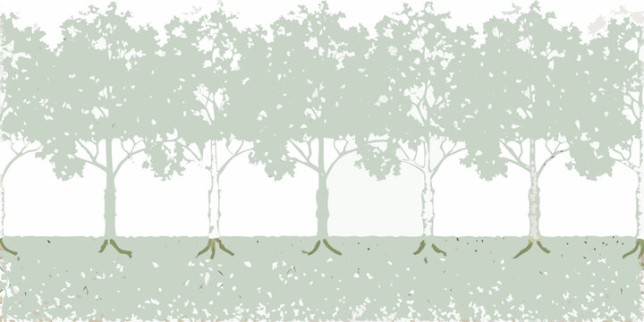 Row of trees illustration with green foliage and textured ground