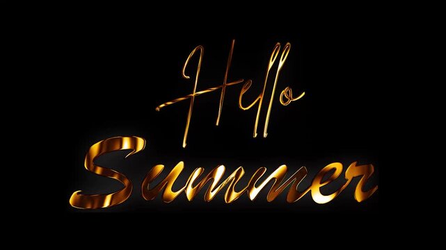 Hello Summer text design with golden glow curve lines animation