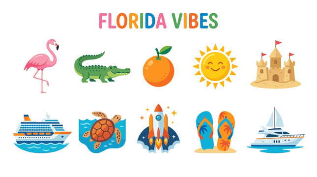 Florida Vibes Collection of Iconic Symbols and Travel Elements.