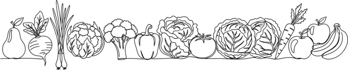 Obraz premium Fruit and Vegetable Hand Drawn Illustration in Organic Food Theme