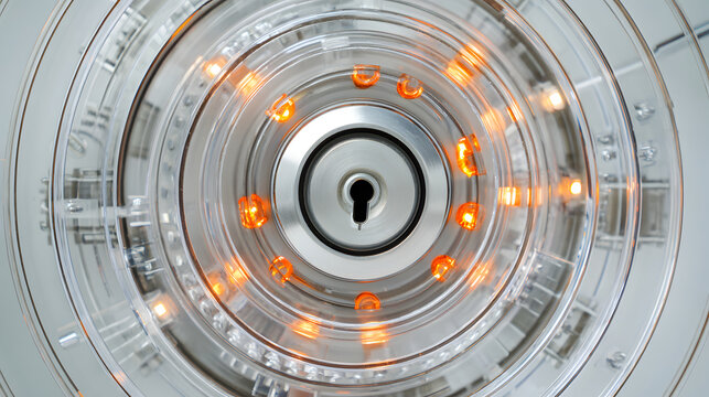 Futuristic security lock with glowing orange lights in a circular pattern